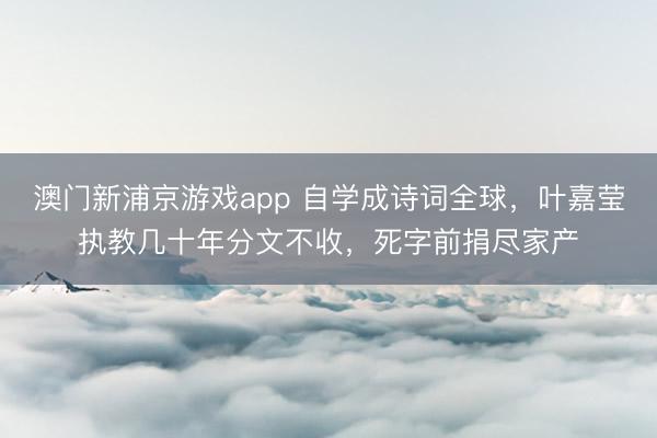 澳门新浦京游戏app 自学成诗词全球，叶嘉莹执教几十年分文不收，死字前捐尽家产