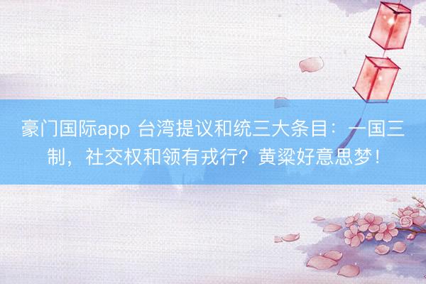 豪门国际app 台湾提议和统三大条目:一国三制,社交权和领有戎行?黄粱好意思梦!