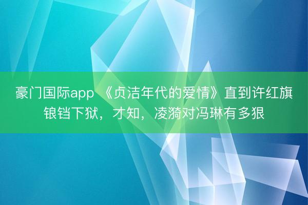 豪门国际app 《贞洁年代的爱情》直到许红旗锒铛下狱，才知，凌漪对冯琳有多狠