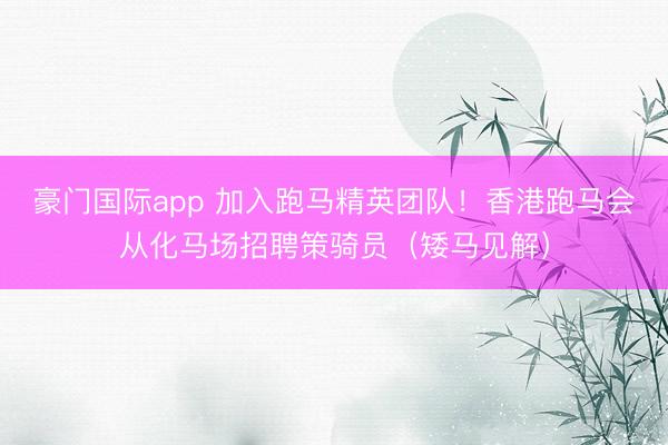 豪门国际app 加入跑马精英团队!香港跑马会从化马场招聘策骑员(矮马见解)